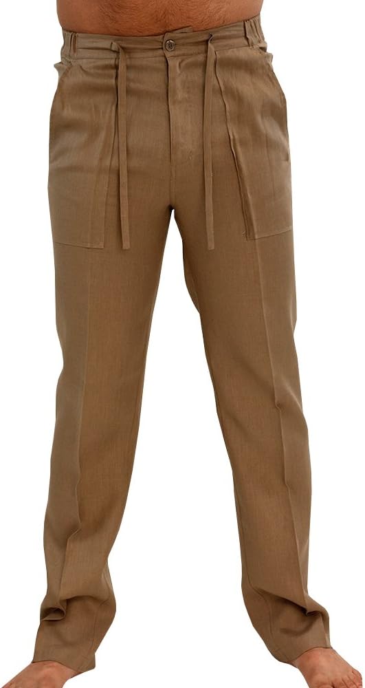 Enjoybuy Mens Casual Linen Pants Elastic Drawstring Waist Summer Loose Fit Long Beach Yoga Pants