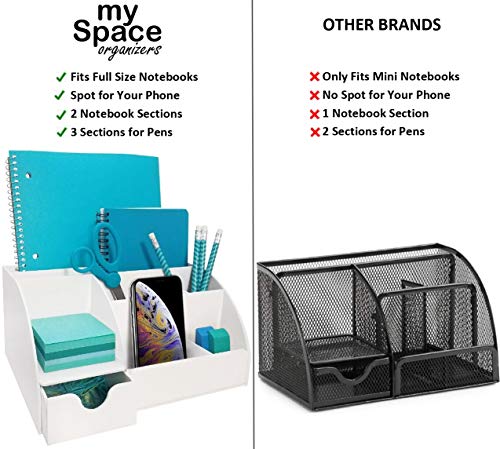 Office Desk Organizer, Acrylic, with Drawer, 9 Compartments, All in One Office Supplies and Cool Desk Accessories Organizer, Pen Holder, Enhance Your Office Decor with This Desktop (White)