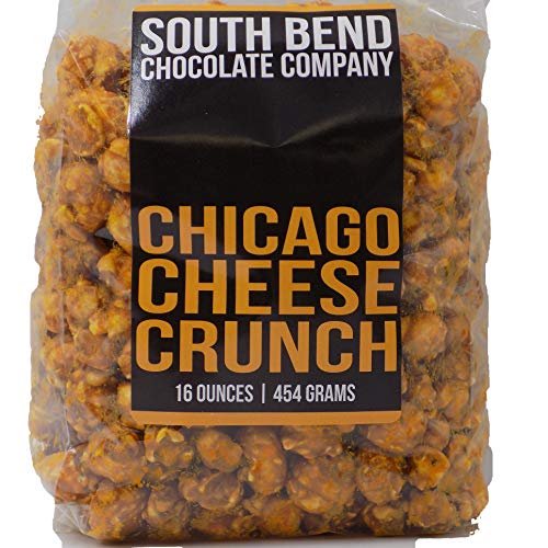 Chicago Cheese Crunch Popcorn 16 ounces South Bend Chocolate Company's Caramel Popcorn with Cheesy Crunch
