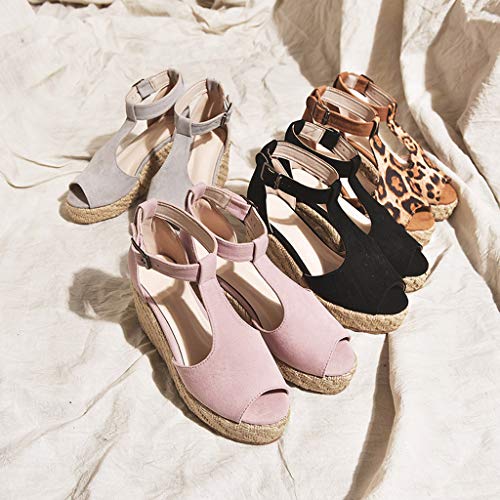 Women's Criss Cross Open Toe Strappy Sandal - Summer Wedge Platforms - Ankle Strap Sandals Peep Toe Leopard Print Shoes (9 B(M) US, Gray)