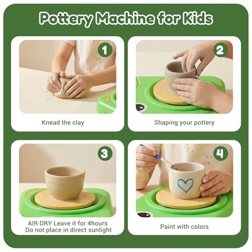 Trigowalt Torno de Cerámica para Niños, Kit Completo de Pintura y Cerámica, Juego de Manualidades y Arte para Niños y Niñas, Niños de 6 a 14 Años