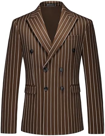 VENNYNG Men's Pinstripe Blazer Jacket Double Breasted Blazer Men
