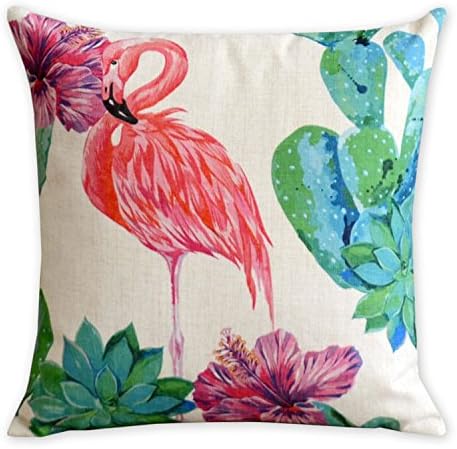 Tropical plants and flamingos Cotton Linen Pillowcase American art Cushion Decorative Pillows Home Decor Sofa Throw Pillow Cover Almofada