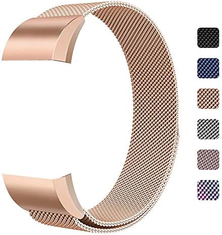 BBSUYOS Replacement Bands Compatible for Fitbit Charge 2 Bands,Milanese Loop Stainless Steel Metal Bracelet Strap Wristband Unique Magnet Lock for Fitbit Charge 2 (Rose Gold, Large:6.1"-9.9")