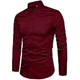 LOCALMODE Men's Slim Fit Cotton Business Shirt Solid Long Sleeve Button Down Dress Shirts
