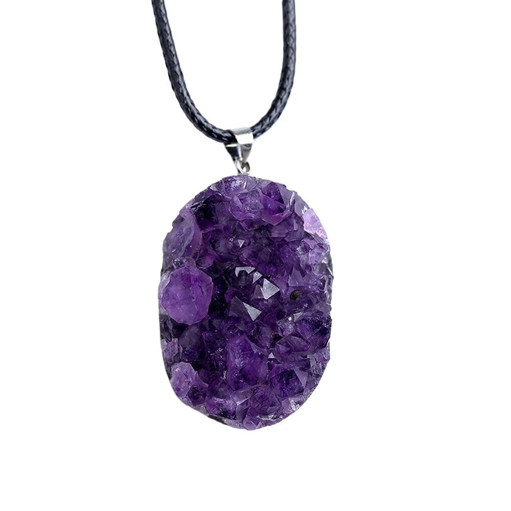 JEVLUH Raw Uruguay Amethyst Crystal Cluster Pendant,Reiki Chakra Real Purple Gem Necklace for Women,Purple
