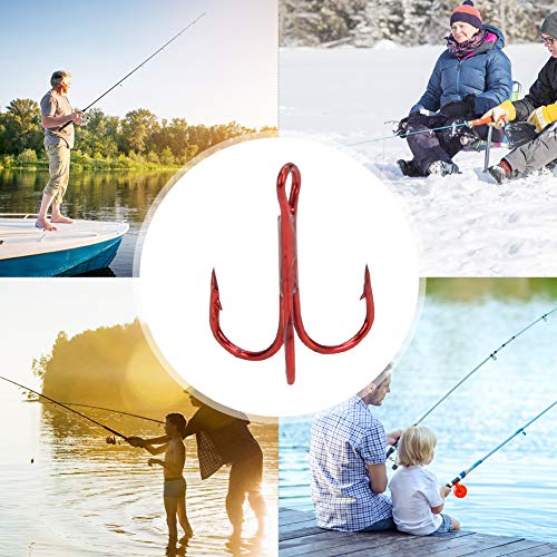 Angeln Drillingshaken, 100 Stück Rote Drillingshaken Angelhaken aus Kohlenstoffstahl Angelhaken Angelzubehör – Bild 7