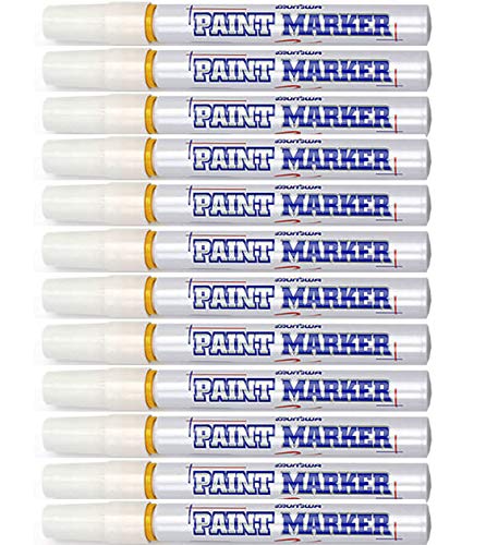 Paint Markers Oil-Based Pen Permanent Waterproof Car Tire Tread Rubber Metal - 12 pcs (Yellow)