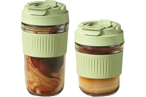 TINMIX Drinking Glasses Set Glass Cups 12 oz and 16.9 oz with Lids and Straws Drinking Water Glasses Iced Coffee Tumbler Smoo