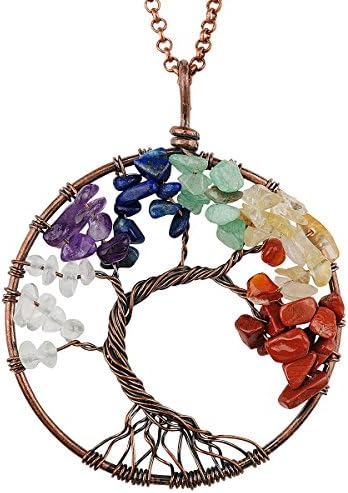 Haoflower Tree of Life Gemstone Pendant Necklace Nature Stone Crystal Chakra Jewelry Boho Jewelry Mothers Day Gifts