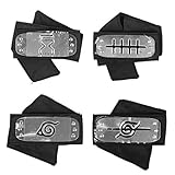 TECKING Naruto Headband with Metal Plated Cosplay Leaf Village Ninja Kakashi Uzumaki Akatsuki Gaara(Black,Pack of 4)