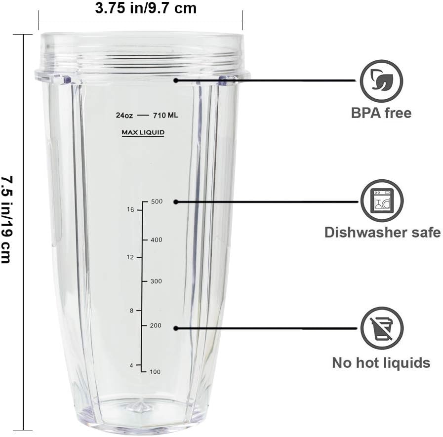 Blender Cups for Ninja Blender, 24OZ Cup with Sip & Seal Lids, Compatible with Nutri Ninja Auto IQ Series Blenders BL450 BL454 BL456, BL480, BL490, BL640, BL642, BL680 BL687 (2 Pcs): Kitchen & Dining
