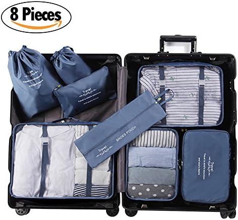 Aviddom 8 Set Packing Cubes Travel Luggage Organizer with Laundry Bag and Shoes Bag for Carry on(Navy Blue)