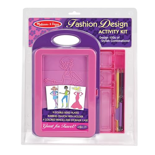 Melissa & Doug Fashion Design Art Activity Kit - 9 Double-Sided Rubbing Plates, 4 Pencils, Crayon - Fashion Plates, Travel Toys for Kids Ages 5+