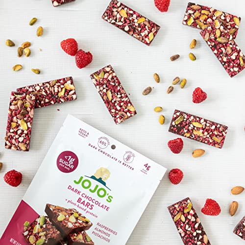 JOJO's Dark Chocolate Bars Raspberries Almonds Pistachios + PlantBased