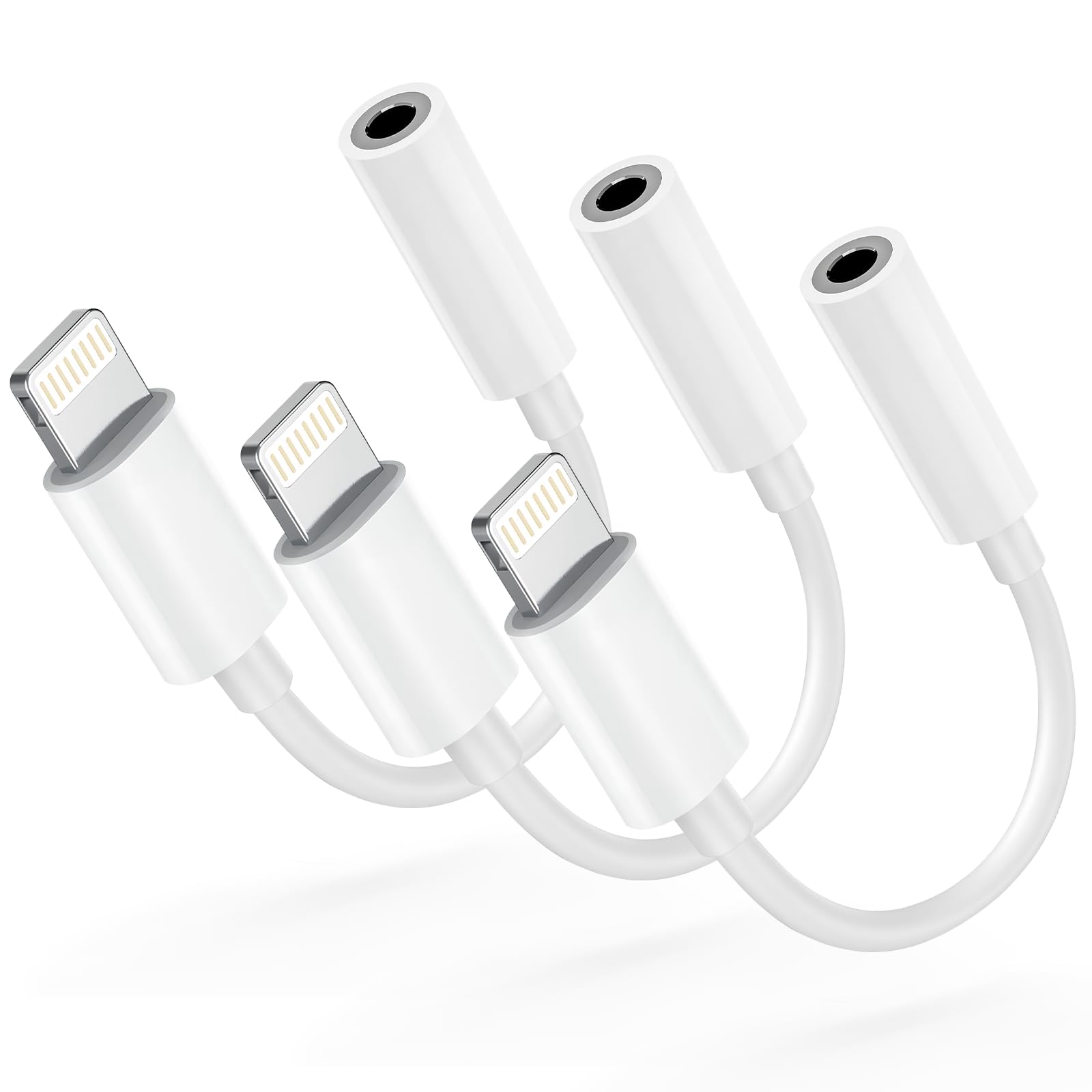 Apple MFi Certified Lightning to 3.5mm Headphone Jack Adapter -Premium Audio Quality & DAC Chip for Music Listening Car, Gym, Home Office, Compatible with iPhone 14/13/12/11/X/8/7 3Pack (White)