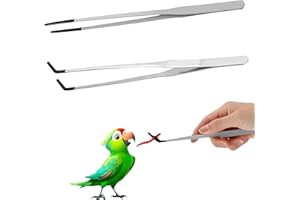 2 Pieces Stainless Steel Reptile Feeding Tongs with Rubber Tips, 10.6" Straight Tweezers and Curved Tweezers, for Lizards, Be
