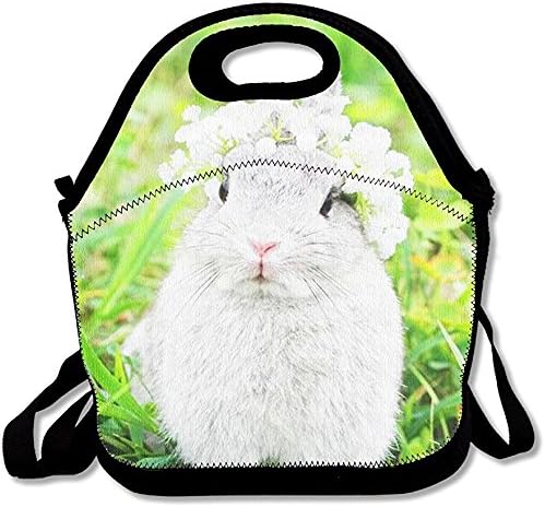 Starowas Cute Rabbit Bunny Printed Portable Lunch Bag Carry Case Tote With Zipper Strap Box Cooler Container Bags Picnic Outdoor Travel Fashionable Handbag Pouch For Women Men Kids Girls