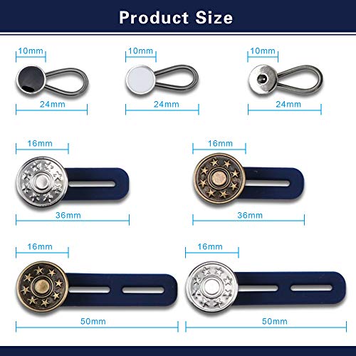 12 Pack Expander Button, 6 Pcs Pants Waist Silicone Extender Button for Men and Women, 6 Pcs Metal Collar Extenders/Neck Extender/Wonder Button for Men Dress Shirts, Simple Use, No Sewing.
