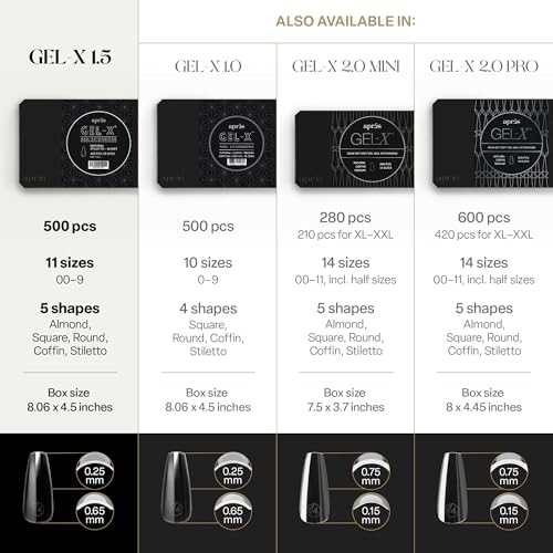 Apres Gel-X® Soft Gel Tip Box | Natural Almond | 500pc Nail Tips, 11 Sizes 00-9, Premium Quality (Natural Almond Medium)