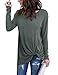 LookbookStore Women's Casual Soft Long Sleeves Loose Fit Knot Side Twist Knit Blouse Hip Length Top Comfy Shirts Greylish Green Size Small