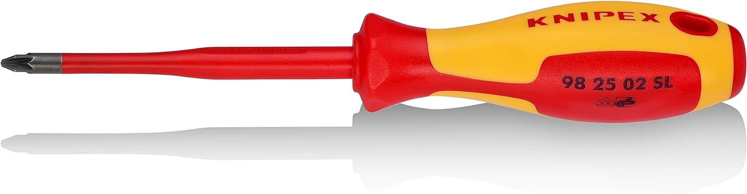 KNIPEX Screwdriver (Slim) for Cross-Recessed Screws Pozidriv Insulating Multi-Component Handle, VDE-Tested 212 mm, 98 25 02 SL