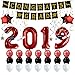 Graduation Party Supplies 2019 Graduation Party Decorations Graduation Banner Congratulations Banner Hang Swirls and Black & Red 2019 Balloons