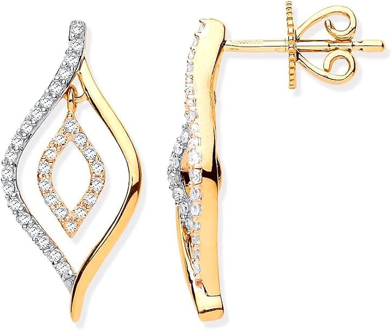 Genuine 9ct Yellow Gold 0.25ct Diamond Drop Earrings Brand New Amazon