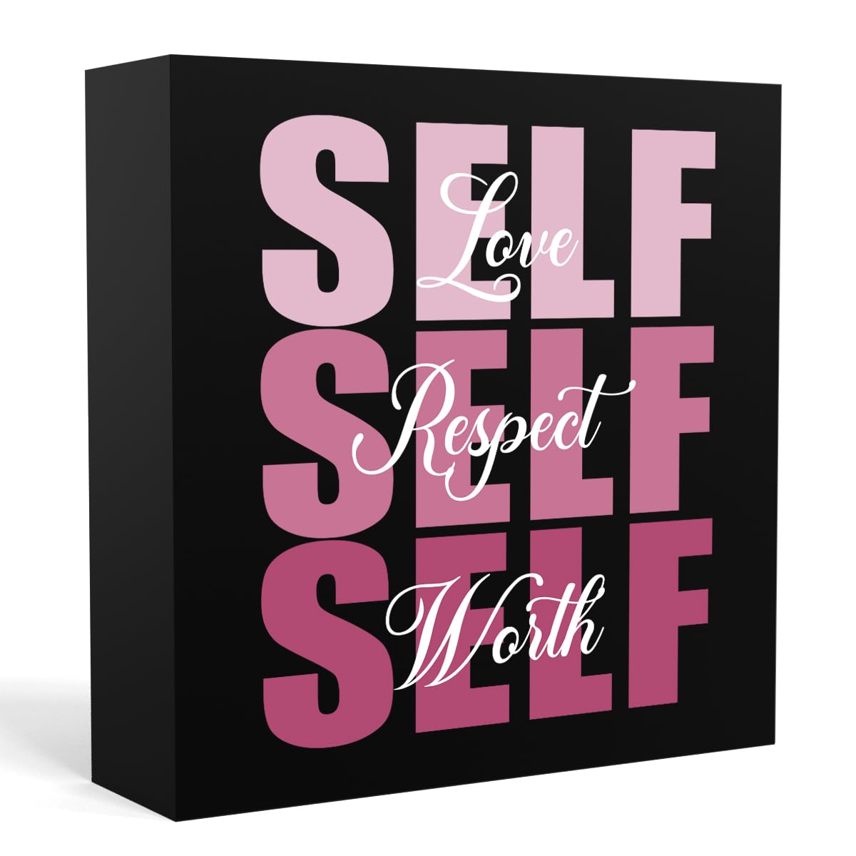 Self Love & Respect Wooden Box Decor, Office & Dorm Room Accessory, Bathroom Shelf Decor (Black)