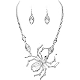 Rosemarie & Jubalee Women's Chic And Unique Statement Size Polished Metal Crystal Spider Necklace Earrings Set, 16"+3" Extender