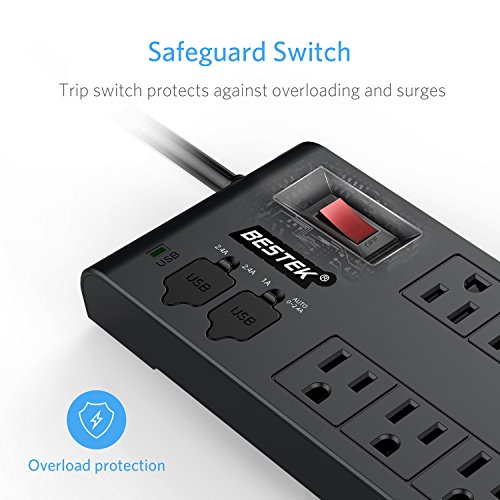 image for BESTEK 8-Outlet Surge Protector Power Strip 15Amp, 5V 4.2A 4 Smart USB
