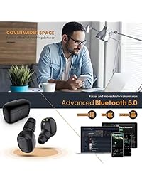 Falwedi - Auriculares inalámbricos Bluetooth con micrófono, Bluetooth inalámbricos para iPhone y Android, tiempo de reproducción de 40H, con funda de carga, auriculares Bluetooth 5.0