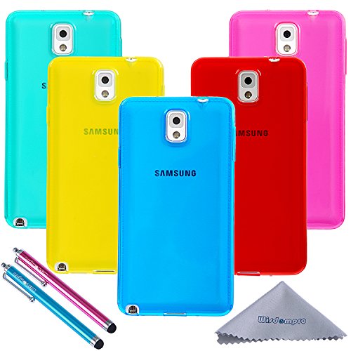 Note 3 Case, Wisdompro 5 Pack Bundle of Clear Jelly Color Soft TPU GEL Protective Case Covers (Blue, Aqua Blue, Hot Pink, Yellow, Red) for Samsung Galaxy Note 3