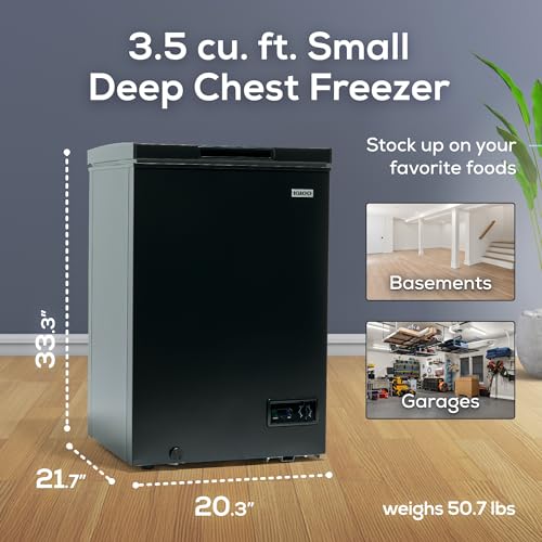 Igloo 3.5 Cu. Ft. Chest Freezer with Removable Basket and Front Defrost Water Drain, Small Deep Freezer Perfect for Homes, Garages, and RVs, Black