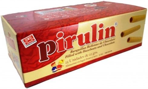 Pirulin Barquillas Rellenas de Chocolate con Avellana / Rolled Wafers with Hazelnuts & Chocolate From venezuela 25 unit of 22grs