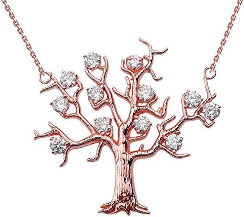 Precious Tree of Life with CZ Necklace in 14k Rose Gold, 18"