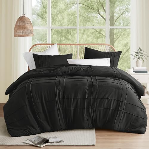 Comfort Spaces Olive Green King Size Comforter Set - 3 Pieces Pintuck Pleated B…