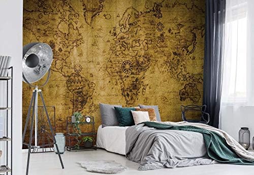 Sepia World Map Vintage - Photo Wallpaper - Wall Mural - EasyInstall Paper - Giant Wall Poster - XXL - 312cm x 219cm - EasyInstall Paper - 3 Pieces