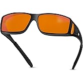 FIONOFY Fit Over 100% Blue Light Blocking Glasses for Sleep - Amber Nighttime Eyewear, Wraparound Sleep Glasses, Anti-Blue Blocking Computer Gaming Glasses for Men Women, Black
