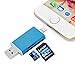 Fixget Memeory Card Reader, 3 in 1 SD/TF Micro SD Card Reader USB Adapter With Lightning, USB & Micro USB Interfaces, External Storage Memory Expansion for Android Device/Mac/PC/iPhone/iPad/IOS, Blue