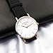 Simple Women Men Quartz Watch PU Leather Strap Ladies Girls Dress WristWatch, Black-Rose Gold