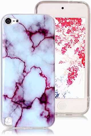 Marble Case for iPod Touch 5, iPod Touch 6 Case, Ronger Gel TPU Silicone Case Ultra Thin Flexible Cover with Stone Pattern for iPod Touch 5 /6 Case, White Red