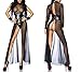 Sexy Long Nightgown Lingerie for Women Black Mesh Leather Transparent Nightdress