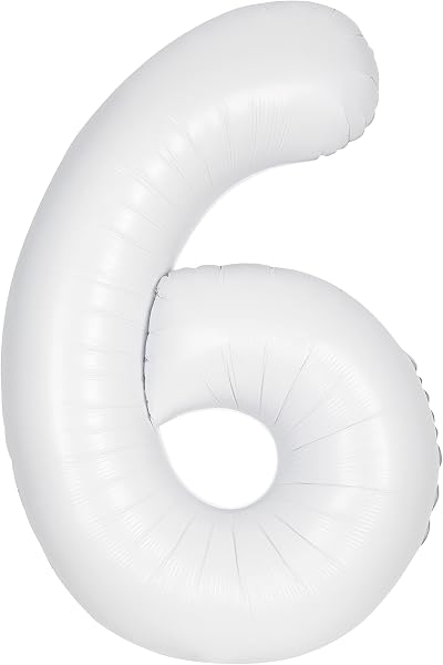 Unique Giant Foil Number 6 Balloon 86 cm Matte White