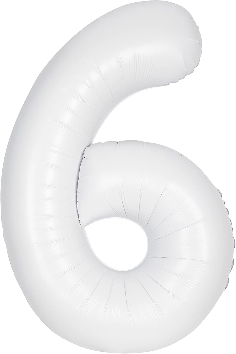 Unique Giant Foil Number 6 Balloon 86 cm Matte White