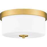 Emak 11 Inch Brushed Gold Flush Mount Ceiling Light Fixture, 2-Light Fixtures Ceiling Mount with Milk Glass Shades for Hallway, Kitchen, Bathroom, Dining Room, FM082-GD-ML