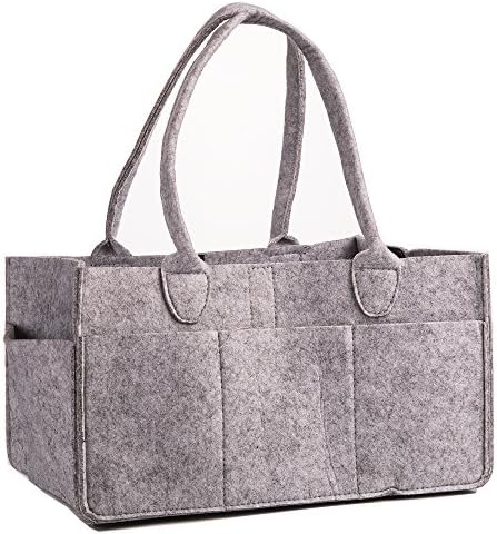 Baby Diaper Caddy Organizer - Baby Nursery Storage Tote - Portable Storage Basket for Car Travel - Nappy Bags for Mom, Toys for Child, Large, Grey