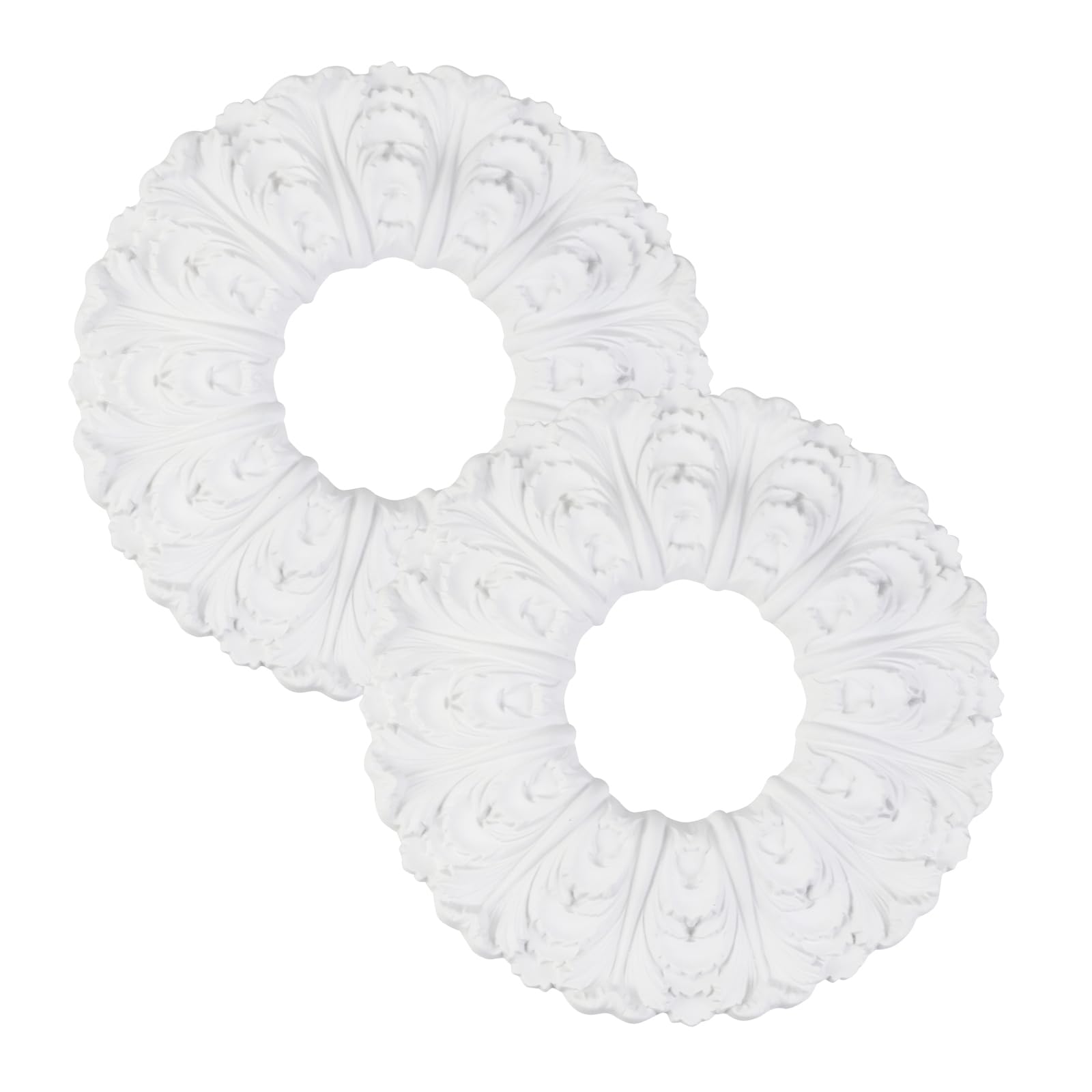 Photo 1 of Wealrit 2 Pcs White Ceiling Medallions Round Ceiling Light Medallions for Light Fixtures and Ceiling Fans Decorative Lighting Ceiling Medallion Ring 11.4 OD x 3.4" ID