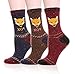 EBMORE Womens Girls Wool Novelty Socks Cabin Cute Animal Cartoon Funny Casual Soft Cotton Socks 3 Pack (Olw Beige (3 Pairs))