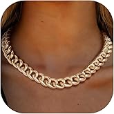 Chunky Gold Necklace for Women, 14K Gold Cuban Chain with Oval Spring Ring, 13MM/16MM/23MM 14K Gold Plated Womens Gold Chain Necklace Hip Pop Trendy Jewlry Gifts